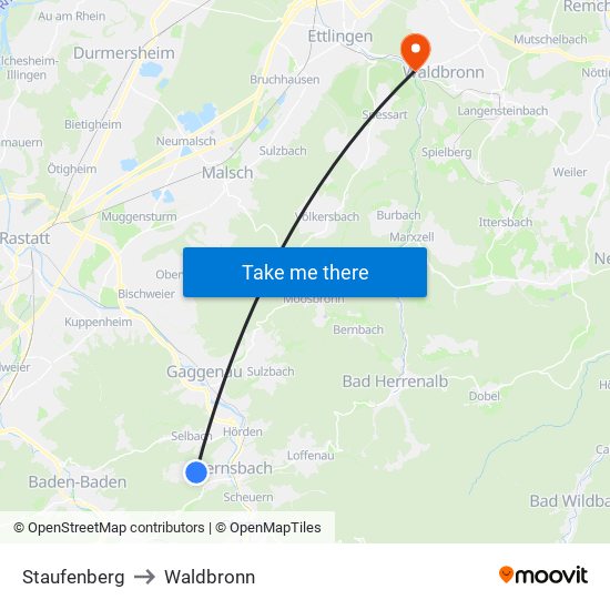Staufenberg to Waldbronn map