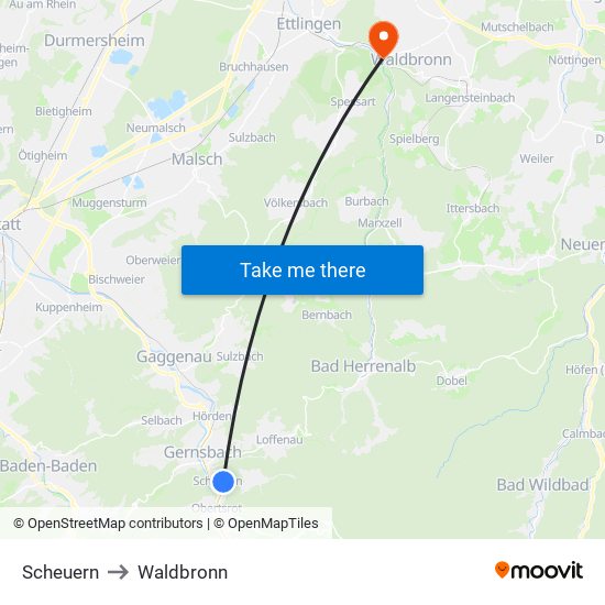 Scheuern to Waldbronn map