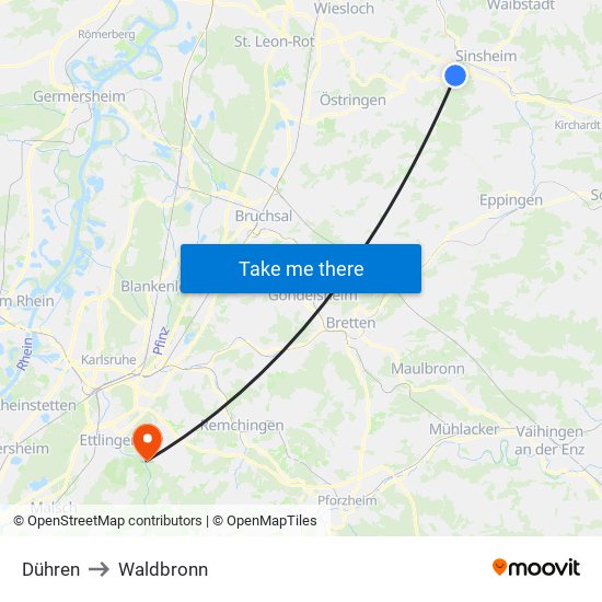 Dühren to Waldbronn map