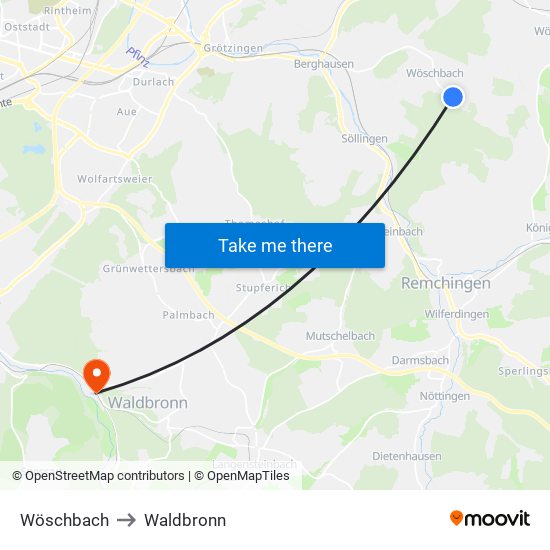 Wöschbach to Waldbronn map