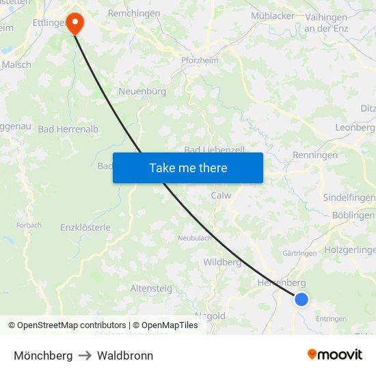 Mönchberg to Waldbronn map