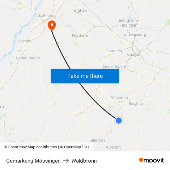 Gemarkung Mössingen to Waldbronn map