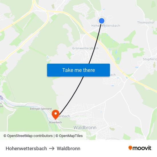 Hohenwettersbach to Waldbronn map