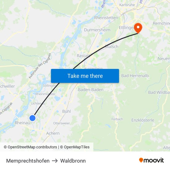 Memprechtshofen to Waldbronn map