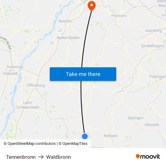 Tennenbronn to Waldbronn map