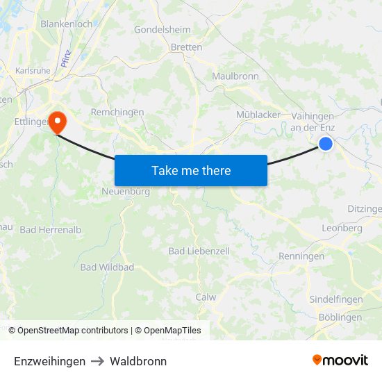 Enzweihingen to Waldbronn map
