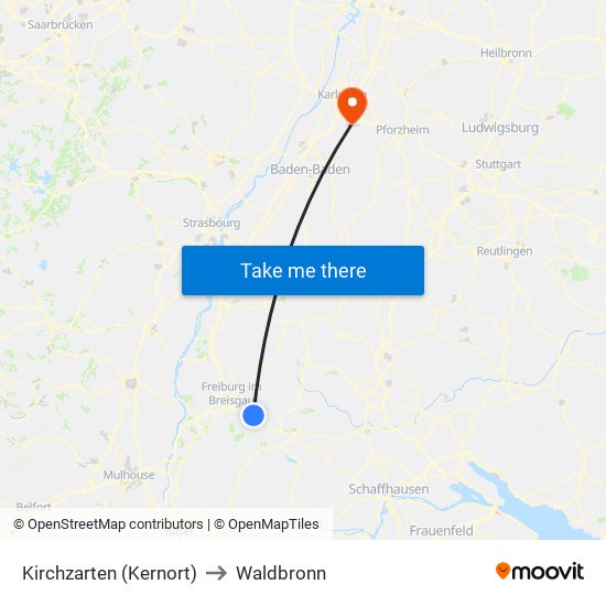 Kirchzarten (Kernort) to Waldbronn map