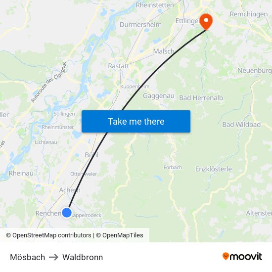 Mösbach to Waldbronn map