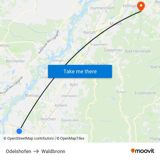 Odelshofen to Waldbronn map