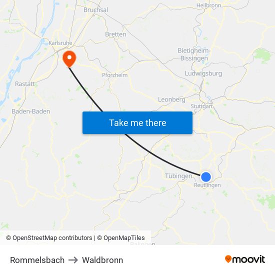 Rommelsbach to Waldbronn map