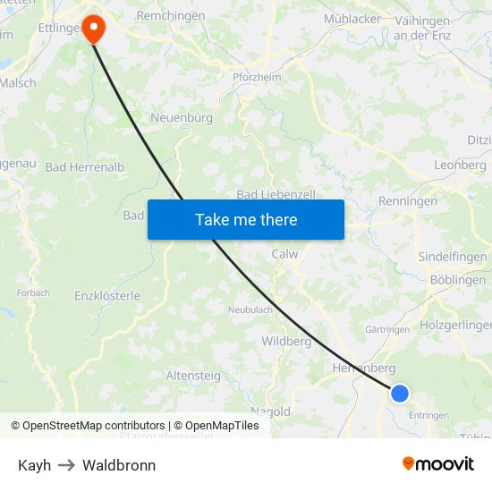 Kayh to Waldbronn map