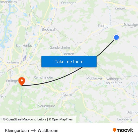 Kleingartach to Waldbronn map