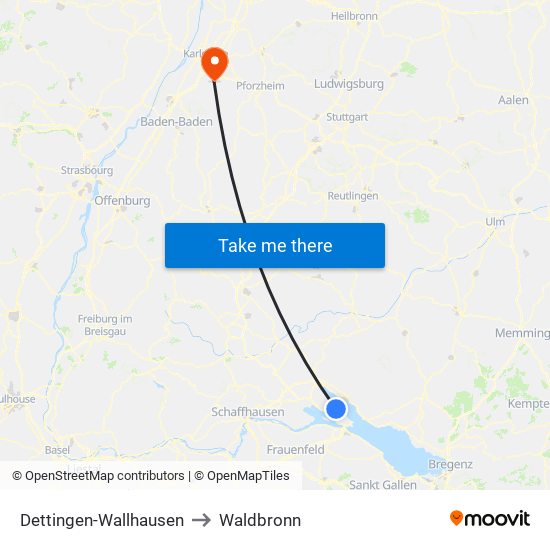 Dettingen-Wallhausen to Waldbronn map