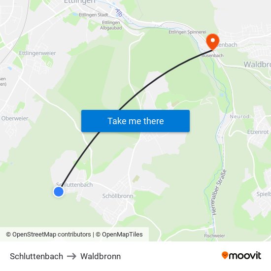 Schluttenbach to Waldbronn map