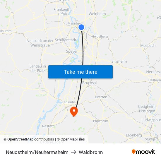 Neuostheim/Neuhermsheim to Waldbronn map