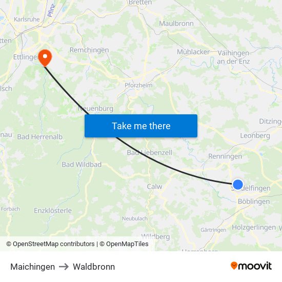 Maichingen to Waldbronn map