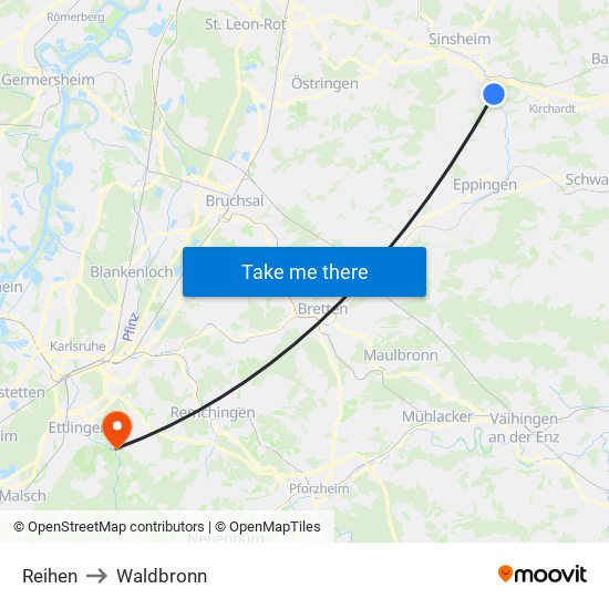 Reihen to Waldbronn map