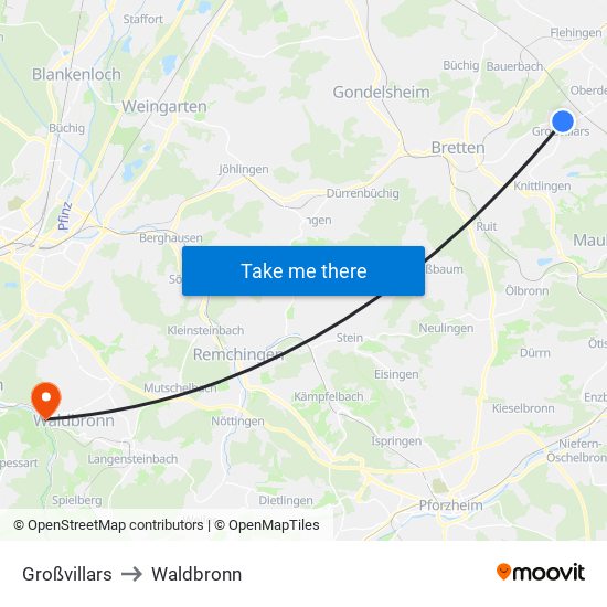 Großvillars to Waldbronn map