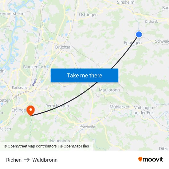 Richen to Waldbronn map