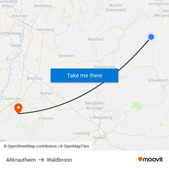 Altkrautheim to Waldbronn map