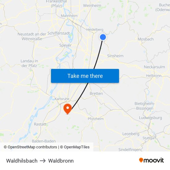 Waldhilsbach to Waldbronn map