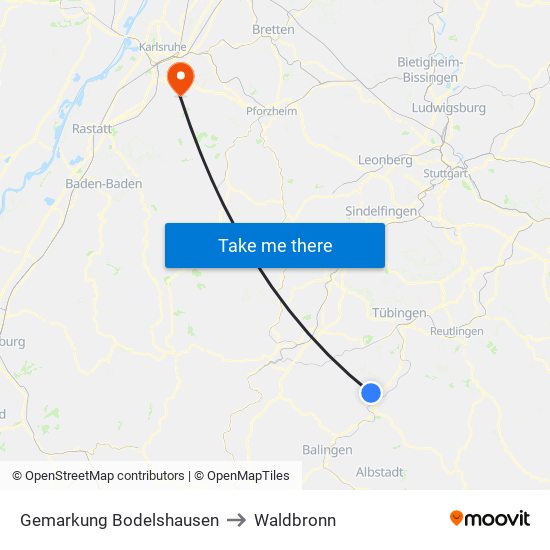 Gemarkung Bodelshausen to Waldbronn map