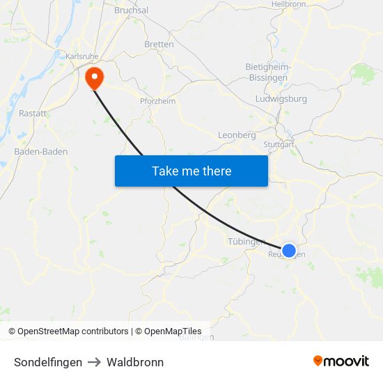 Sondelfingen to Waldbronn map