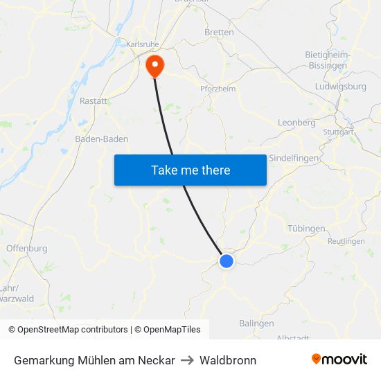 Gemarkung Mühlen am Neckar to Waldbronn map