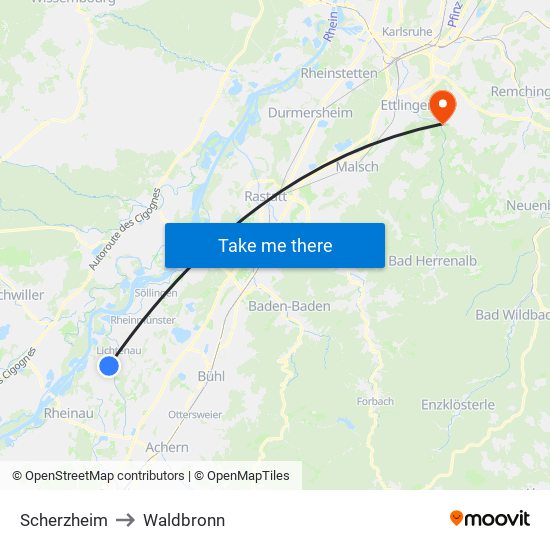 Scherzheim to Waldbronn map