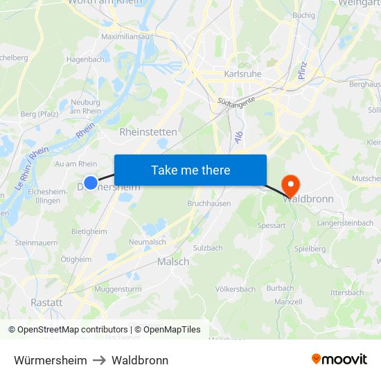 Würmersheim to Waldbronn map