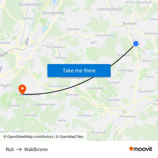 Ruit to Waldbronn map