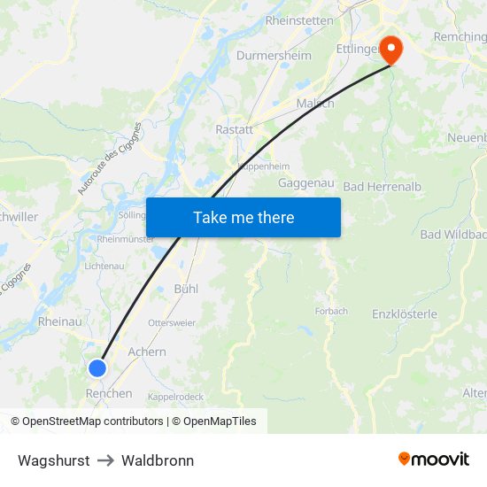 Wagshurst to Waldbronn map