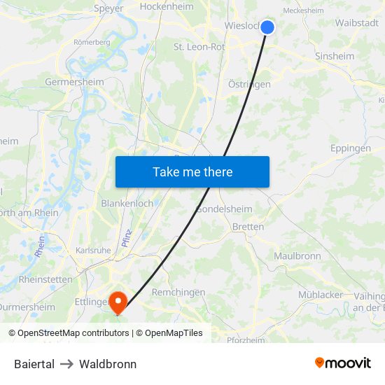 Baiertal to Waldbronn map