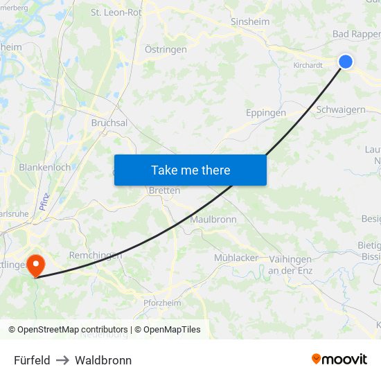 Fürfeld to Waldbronn map