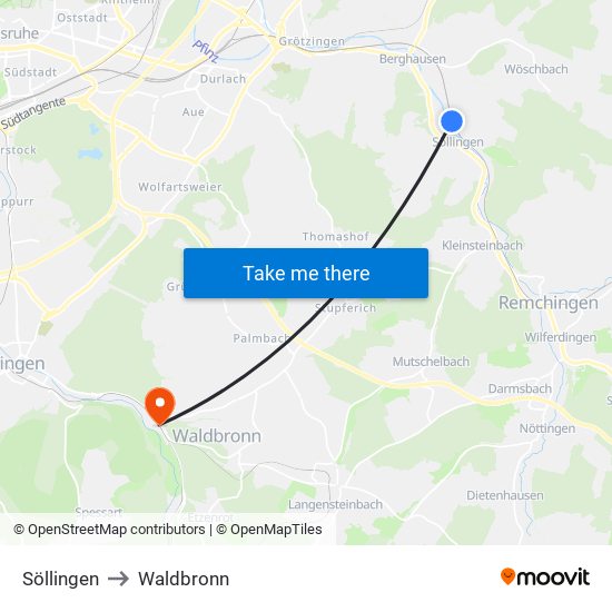 Söllingen to Waldbronn map