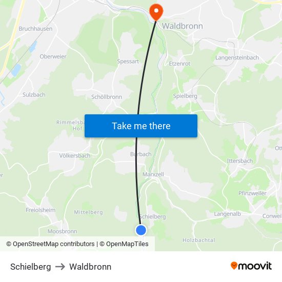 Schielberg to Waldbronn map