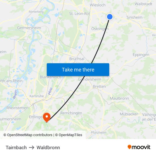 Tairnbach to Waldbronn map