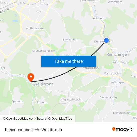 Kleinsteinbach to Waldbronn map