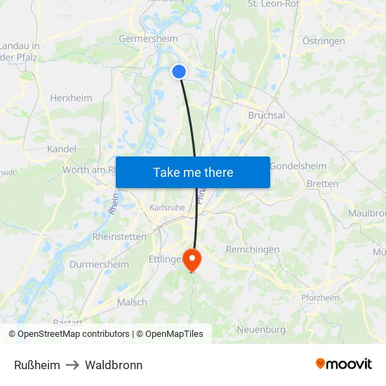 Rußheim to Waldbronn map