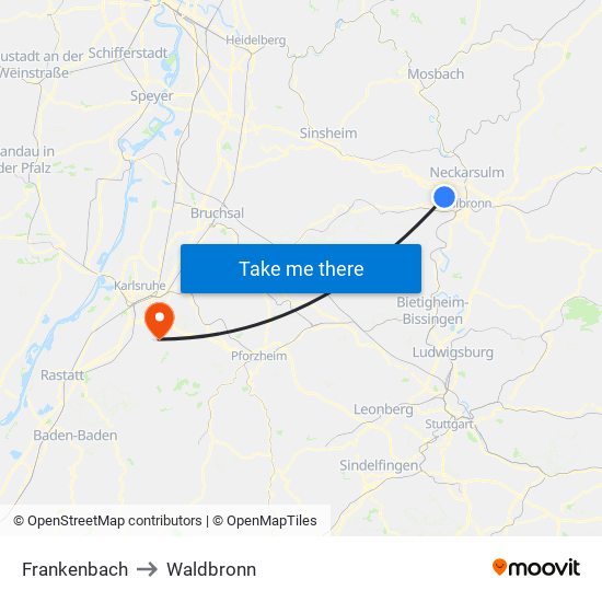 Frankenbach to Waldbronn map