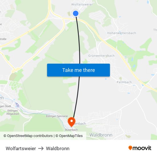 Wolfartsweier to Waldbronn map