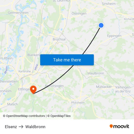 Elsenz to Waldbronn map