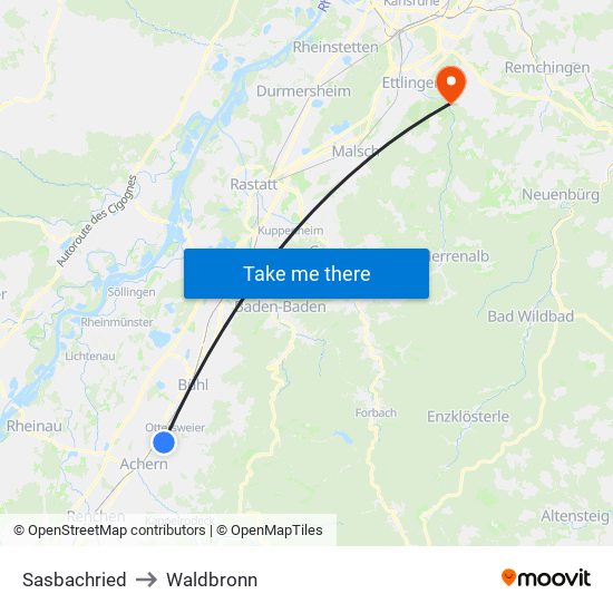 Sasbachried to Waldbronn map