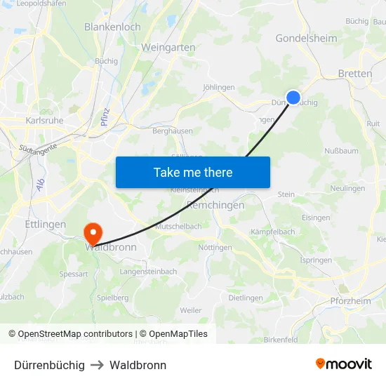Dürrenbüchig to Waldbronn map