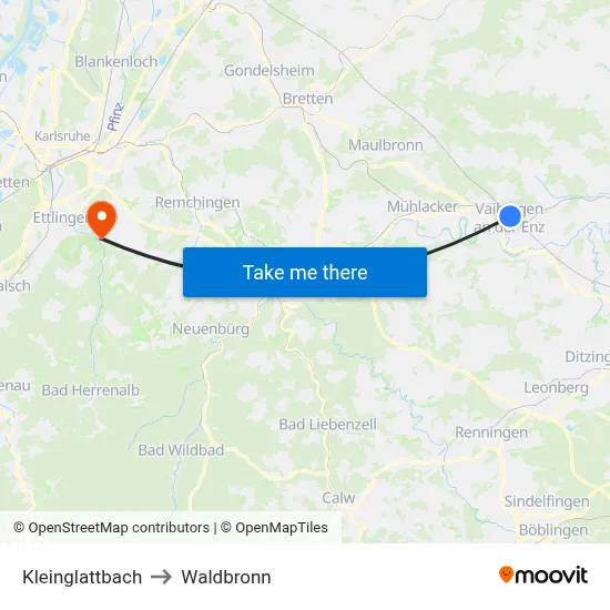Kleinglattbach to Waldbronn map