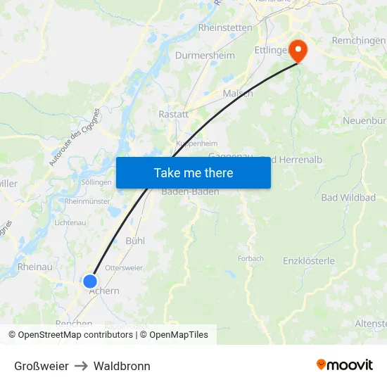 Großweier to Waldbronn map