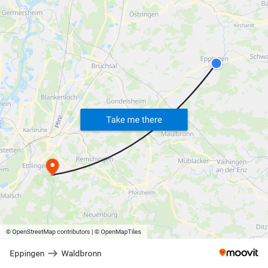 Eppingen to Waldbronn map