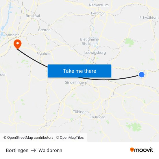Börtlingen to Waldbronn map