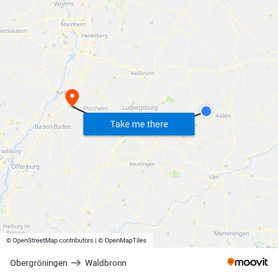 Obergröningen to Waldbronn map