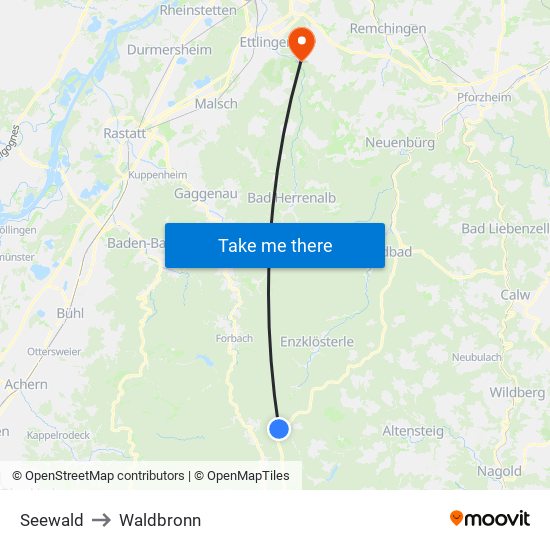 Seewald to Waldbronn map